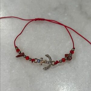Nautical Red Anchor Bracelet with Crystal Accents